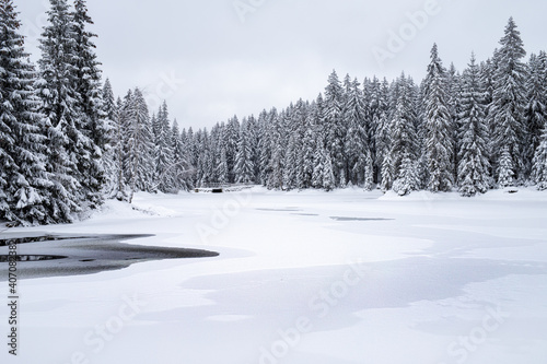 Winter lake with ice