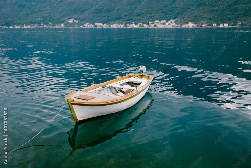 Wooden fishing boat in the Bay of Kotor in Montenegro.