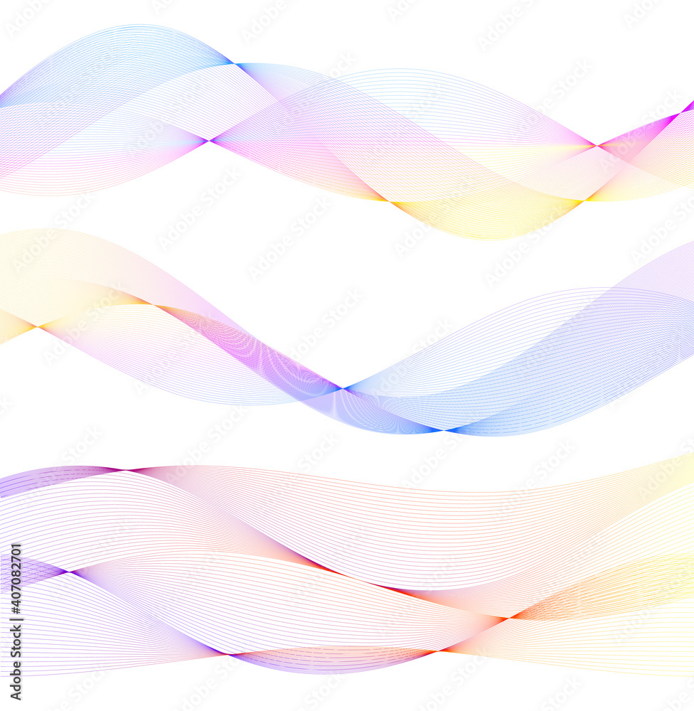 Design elements. Wave of many gray lines. Abstract wavy stripes on white background isolated. Creative line art. Vector illustration EPS 10. Colourful shiny waves with lines created using Blend Tool.