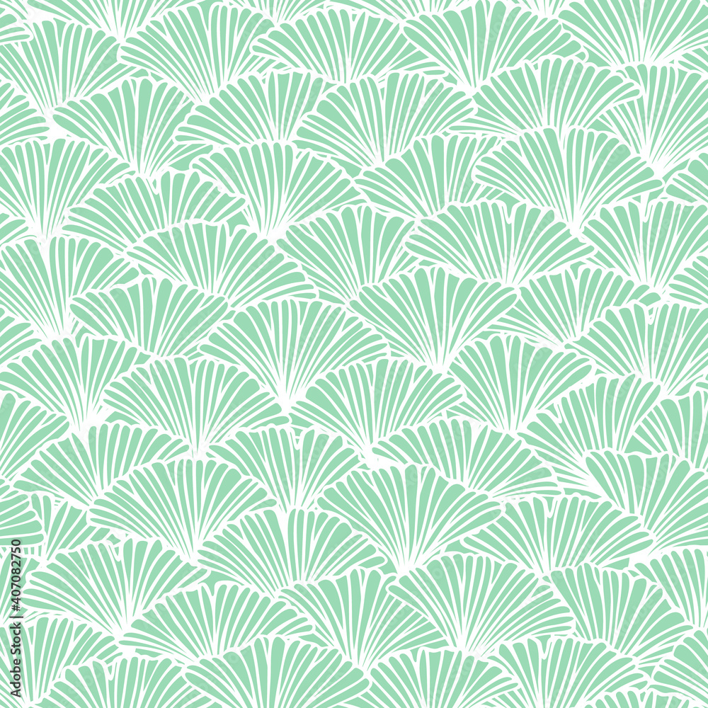 Vector seamless pattern with hand drawn ginkgo biloba leaves, fish scale style. Beautiful asian style design for textile, wallpaper, wrapping paper.