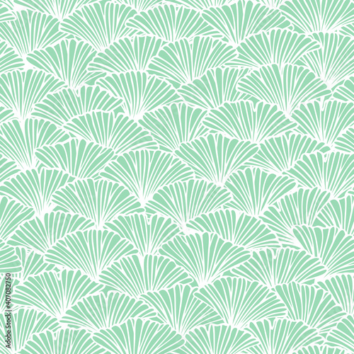 Vector seamless pattern with hand drawn ginkgo biloba leaves, fish scale style. Beautiful asian style design for textile, wallpaper, wrapping paper. © Anna