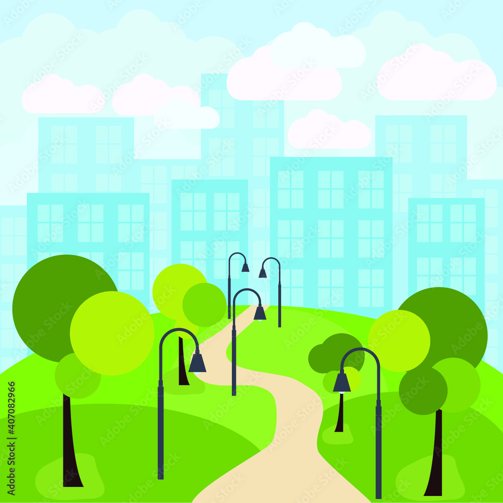 Fototapeta premium City park landscape. Clipart image. Paper cut art