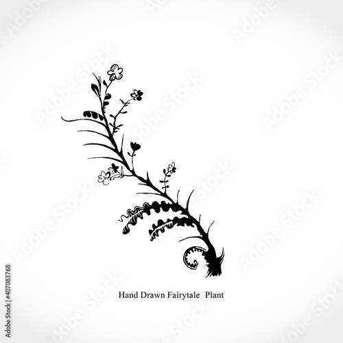 Hand drawn fairytale plant. Vector illustration of a beautiful decor of nature element.