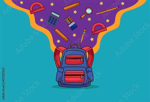 back to school with schoolbag and supplies