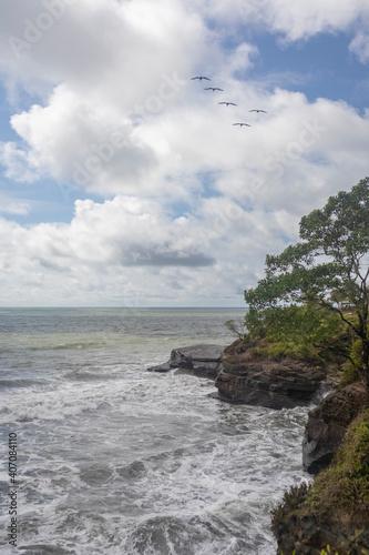 Image of the beach and a cliff in Juanchaco, Buenaventura, Valle del Cauca, Colombia. National natural park Uramba. 
