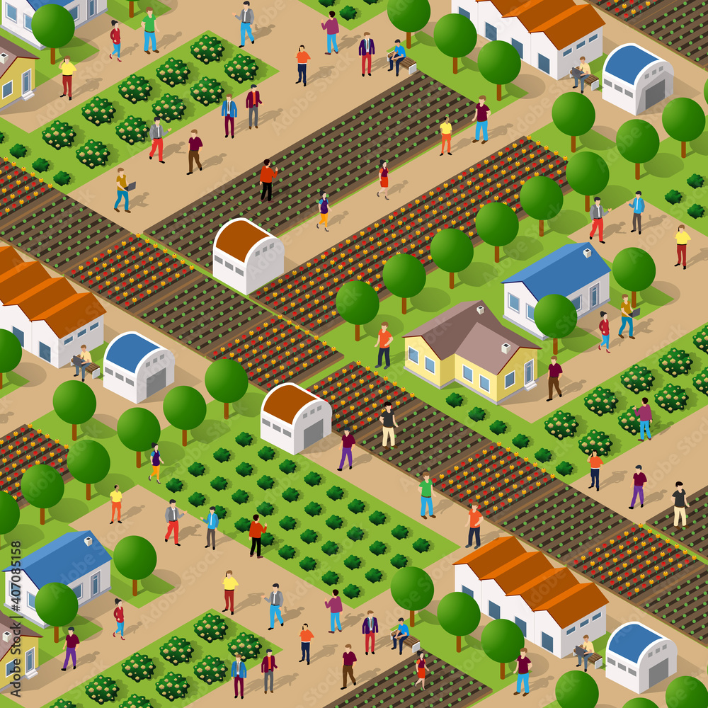 Rural isometric nature ecological farm with beds