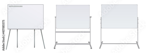 Empty Flip chart blank on tripod over white background. Office Whiteboard For Business Training in office