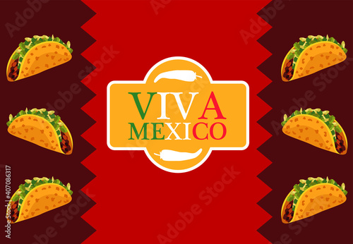 mexican food restaurant poster with tacos and lettering frame