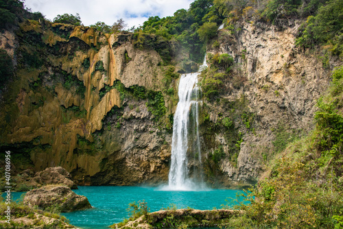 The beautiful El Salto del Meco waterfall  Huasteca Potosina  San Luis Potosi  Mexico