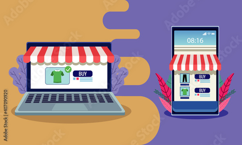 online shopping technology in smartphone and laptop
