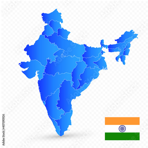India map and flag on transparent background. No text