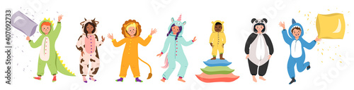 Set of children in animal costumes