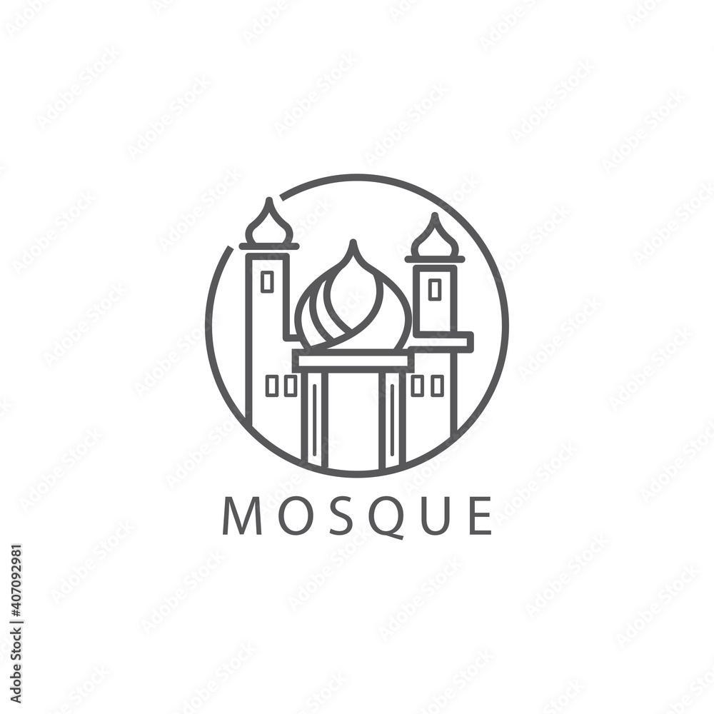 simple mosque outline circle logo  vector design illustration
