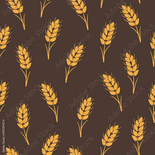 Seamless vector pattern with ears of wheat. Grain background for bakery products.
