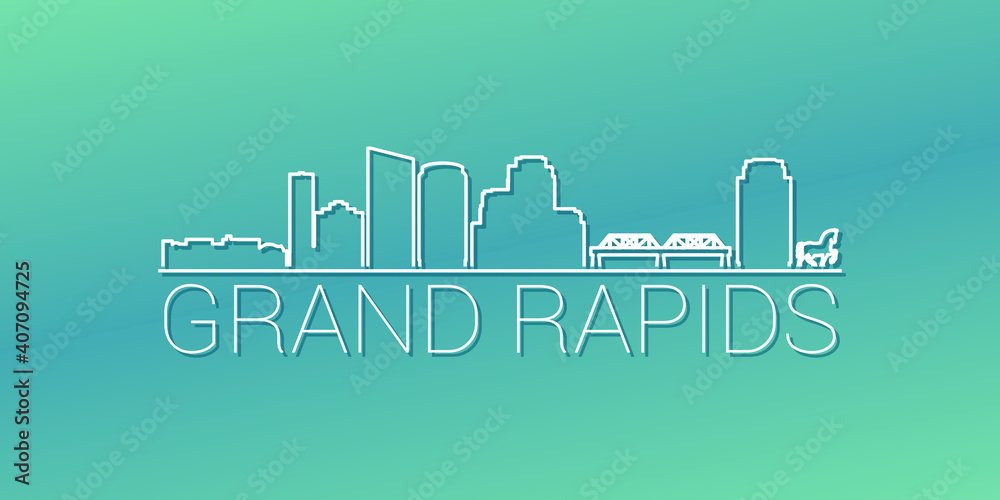 Fototapeta premium Grand Rapids, MI, USA Skyline Linear Design. Flat City Illustration Minimal Clip Art. Background Gradient Travel Vector Icon.