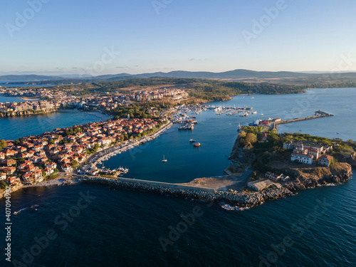 Aerial sunset view of town of Sozopol, Bulgaria