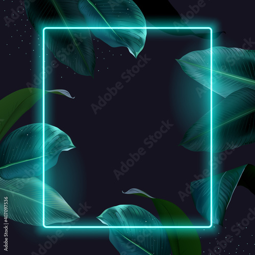 Tropical elegant frame arranged from exotic emerald leaves