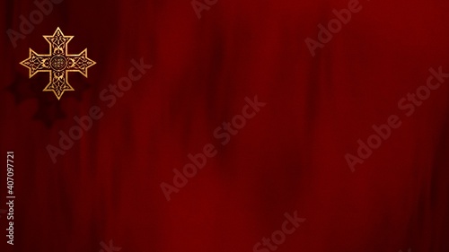 Coptic Orthodox Christian Cross on Full Frame Red Velvet Silk Background