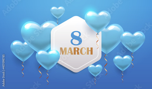 womens day 8 march holiday celebration banner flyer or greeting card with air balloons horizontal vector illustration