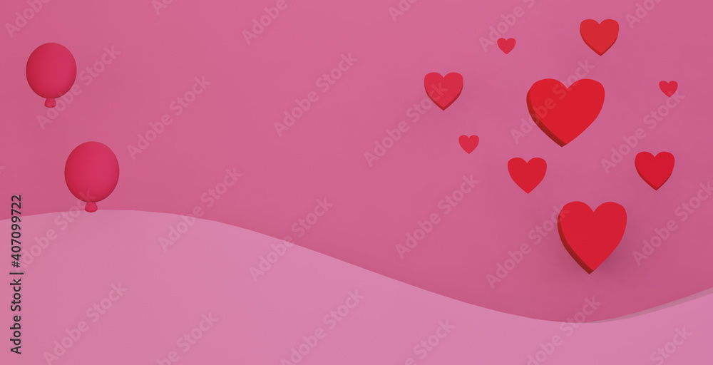 valentines day background design. banner design for valentine's day. red heart illustration. design for template. 3d render