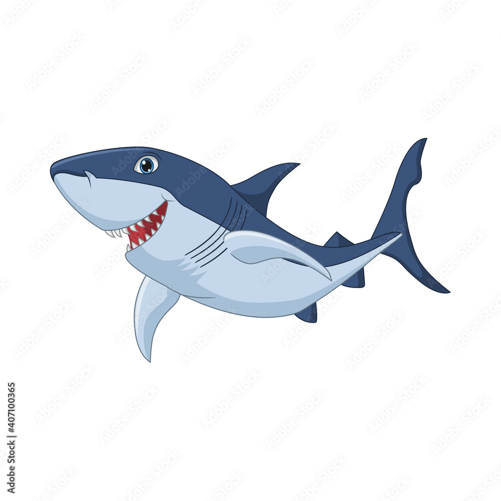 Fototapeta premium Cartoon shark on white background