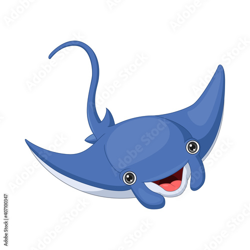 Cartoon happy stingray isolated on white background