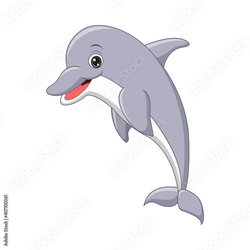 Cartoon dolphin jumping on white background