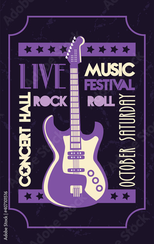 live concert hall lettering poster with electric guitar