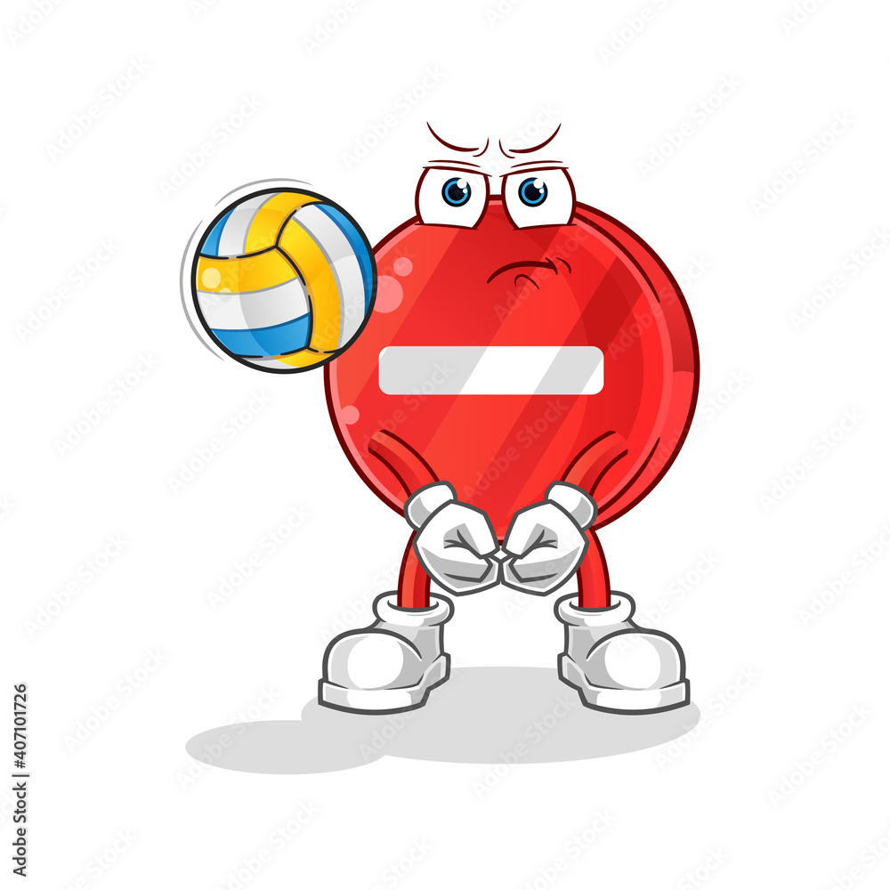stop sign play volleyball mascot. cartoon vector