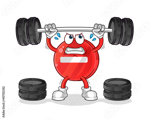 stop sign lifting the barbell character. cartoon mascot vector