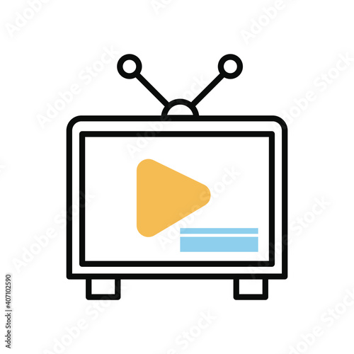 tv device with play button line and fill style icon
