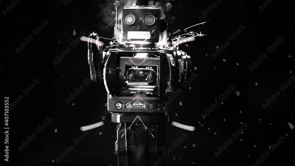 retro robot walking in space  1950,s sci-fi film 