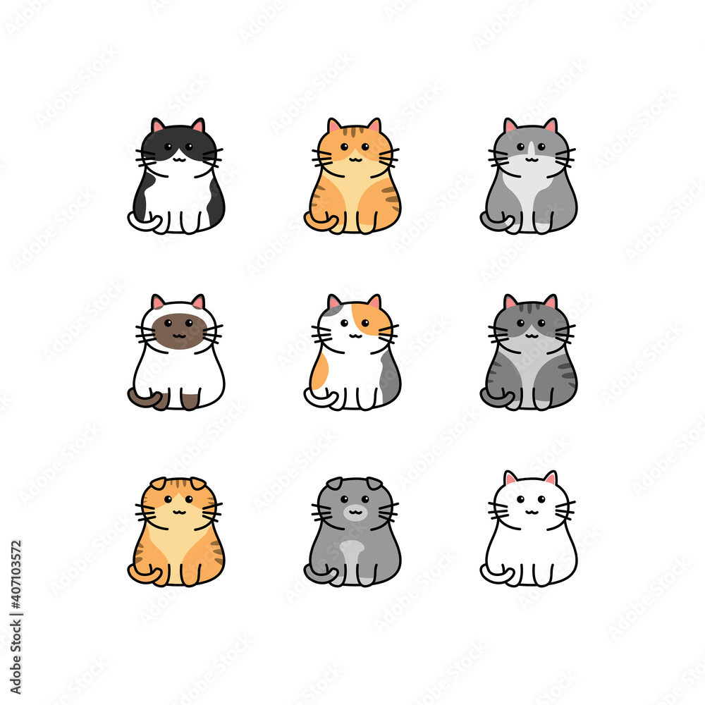 Cute cat cartoon collection, vector illustration Stock Vector | Adobe Stock