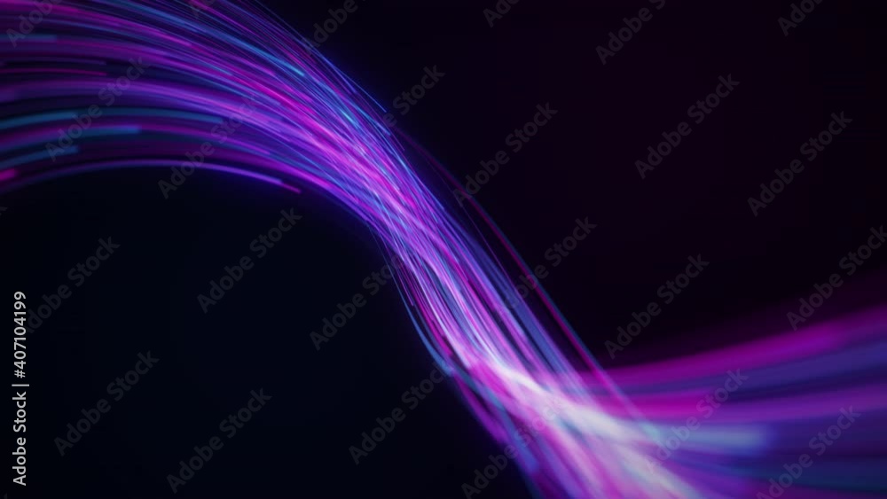 Futuristic stream of neon rays. Particle trails background. Communication and technology concept. Seamless loop.
