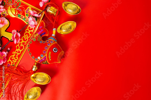 Chinese new year festival with home decoration gold ingots
