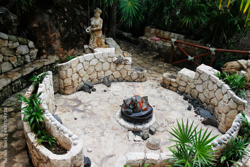 Panoramic of pre-Hispanic architecture in the ruins of the Mayan culture built in Tulum Quintana Roo