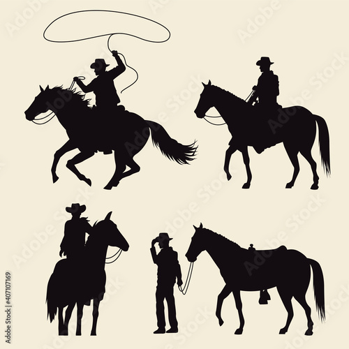 cowboys with horses animals silhouettes