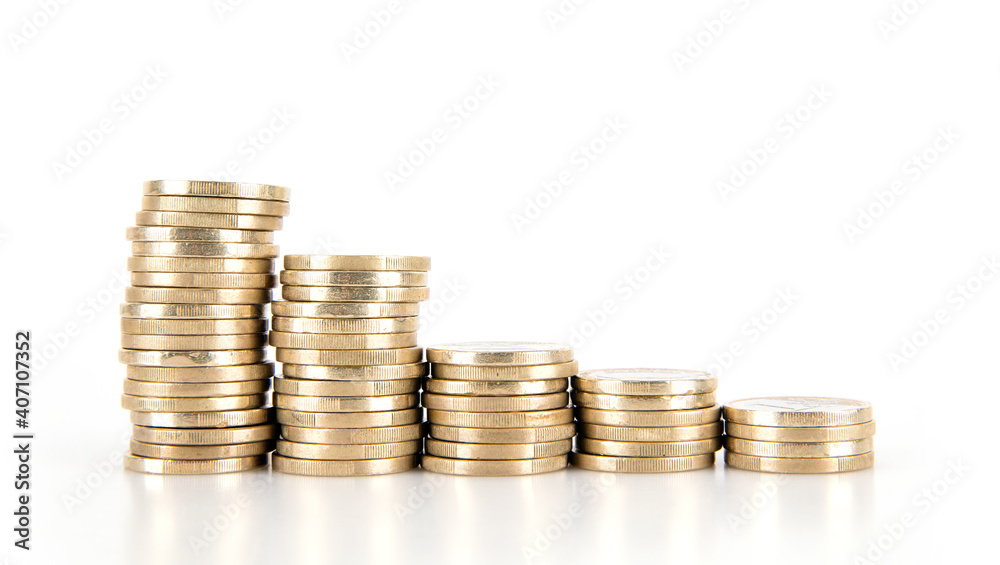 A row of decreasing euro coins A row of decreasing euro coins
