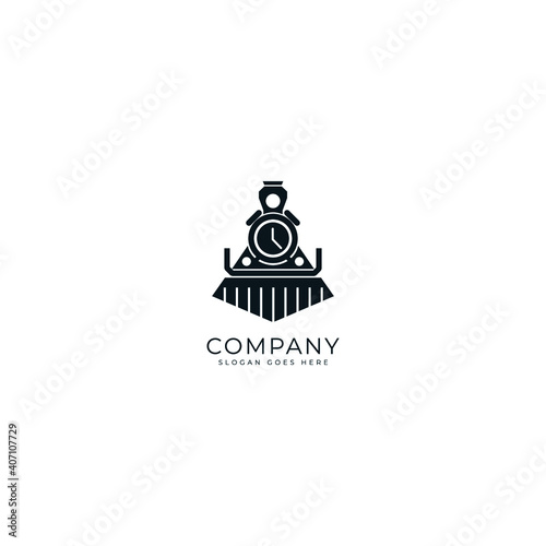 combination train and clock or alarm logo icon design with simple flat style