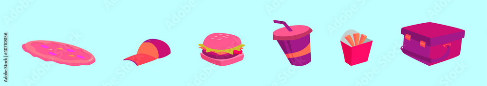 set of food delivery cartoon icon design template with various models. vector illustration isolated on blue background set of food delivery cartoon icon design template with various models. vector illustration isolated on blue background