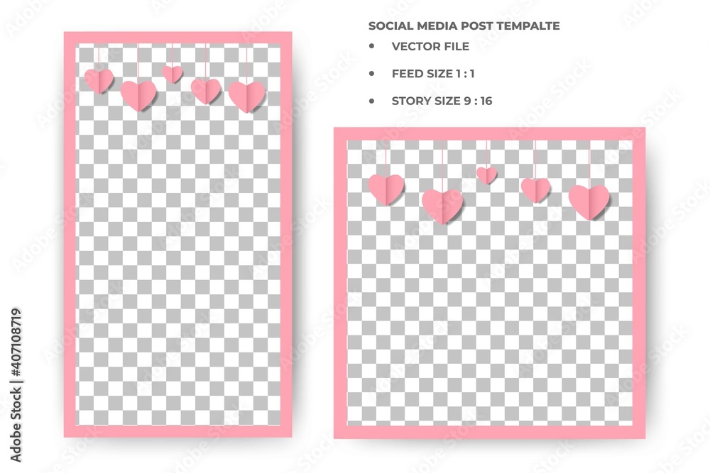 Set of Editable square banners design. Valentine's social media banner. Usable for social media feed, story, and banner. Flat design vector with photo collage.