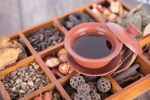 A box of all kinds of traditional Chinese medicine and decoction on the box
