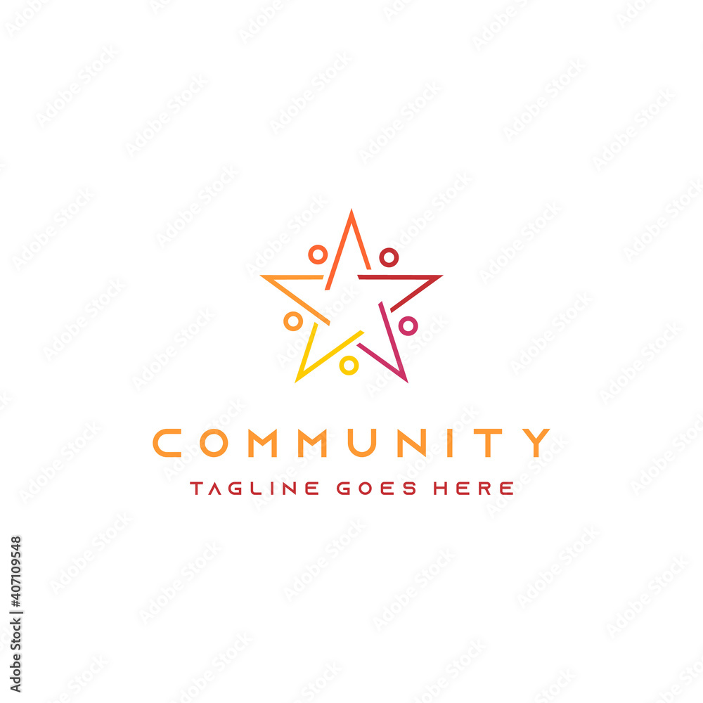 Star shaped people vector logo template for community Star shaped people vector logo template for community