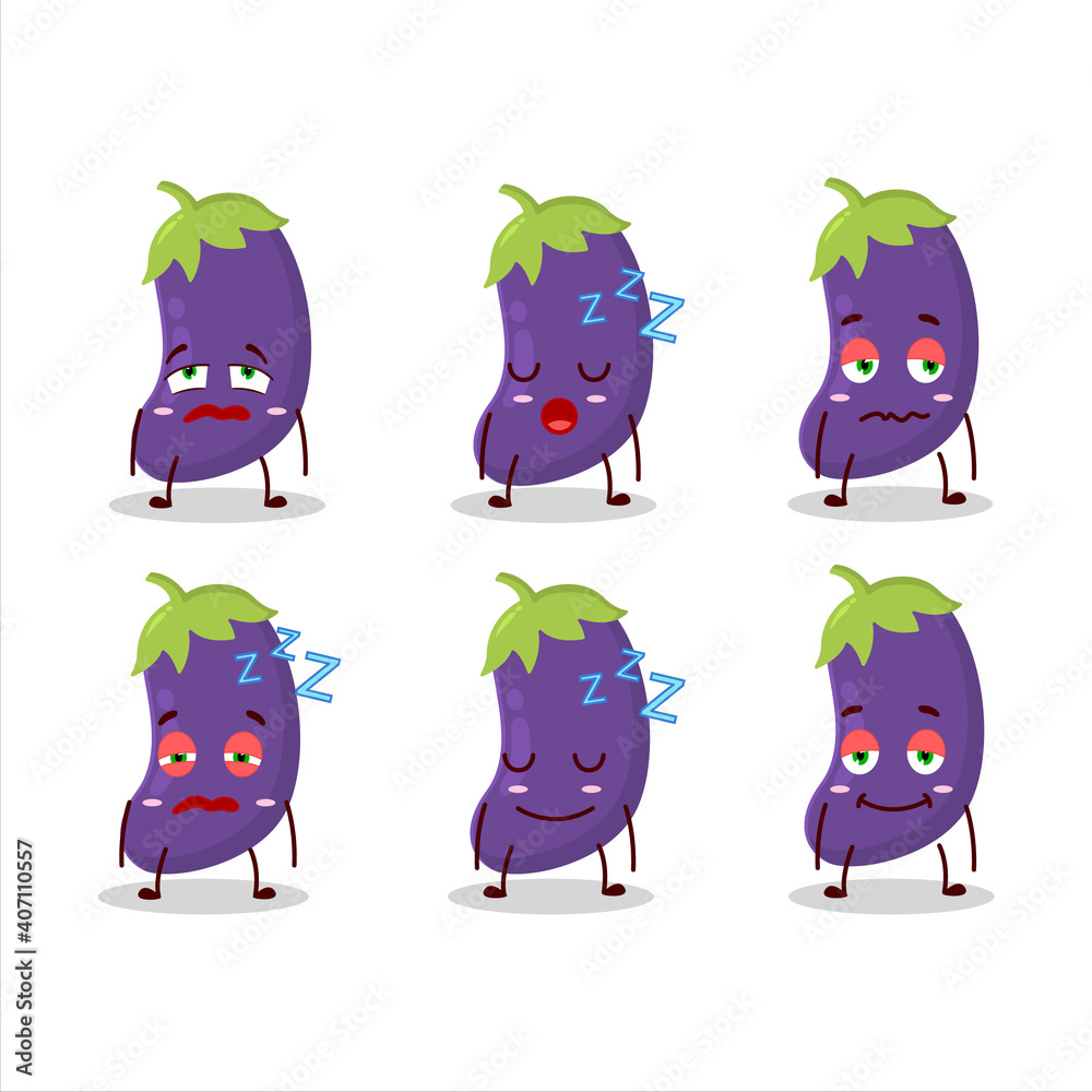 Cartoon character of eggplant with sleepy expression