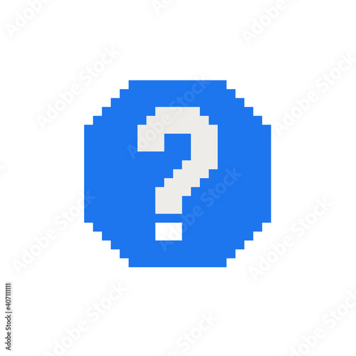 Question mark icon pixel art style. Isolated vector illustration. Game assets 8-bit sprite. Design for stickers, web, mobile app.