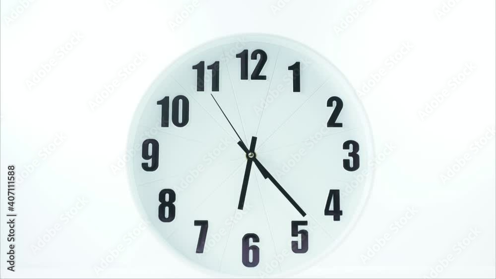 White clock Six o'clock isolated on white background, Time lapse 1 hour. White clock Six o'clock isolated on white background, Time lapse 1 hour.