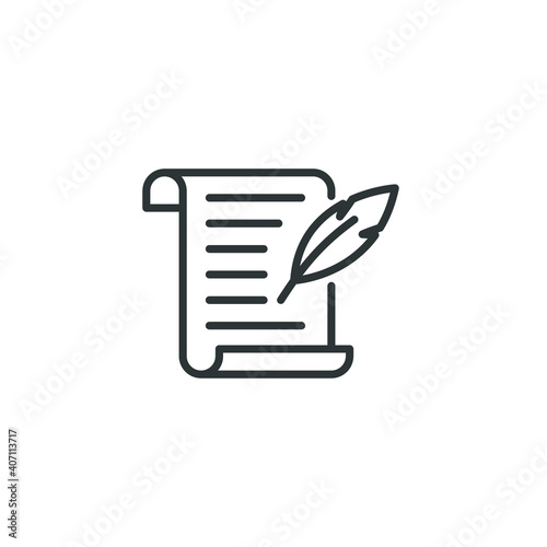 History, writing icon. Line style for web template and app. Simple thin line, poetry, book concept, education, vector illustration design on white background. EPS 10