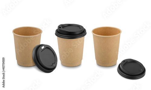 Blank take away paper coffee cup isolated on white background, clipping path.