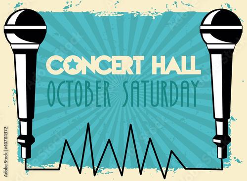 live concert hall lettering poster with microphones