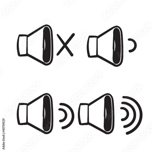hand drawn speaker icon symbol for increases and reduces the sound doodle style